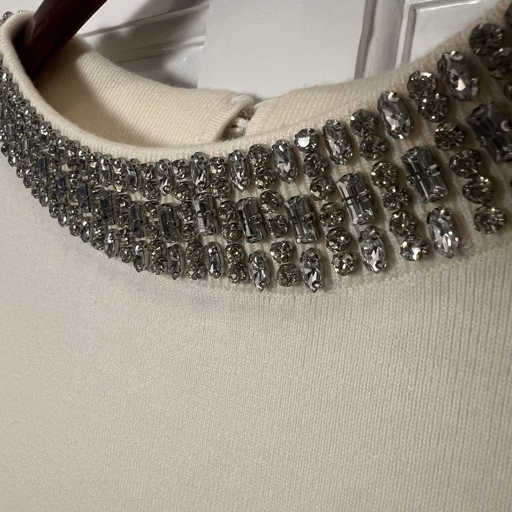 Talbots Jeweled Neckline Short Sleeve Knit Top Rhinestone Glitter Sweater‎ Cream - Picture 5 of 9